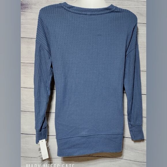 NWT Planet Gold Tunic Sz Small Long Sleeve Blue Waffle Weave - Picture 3 of 11